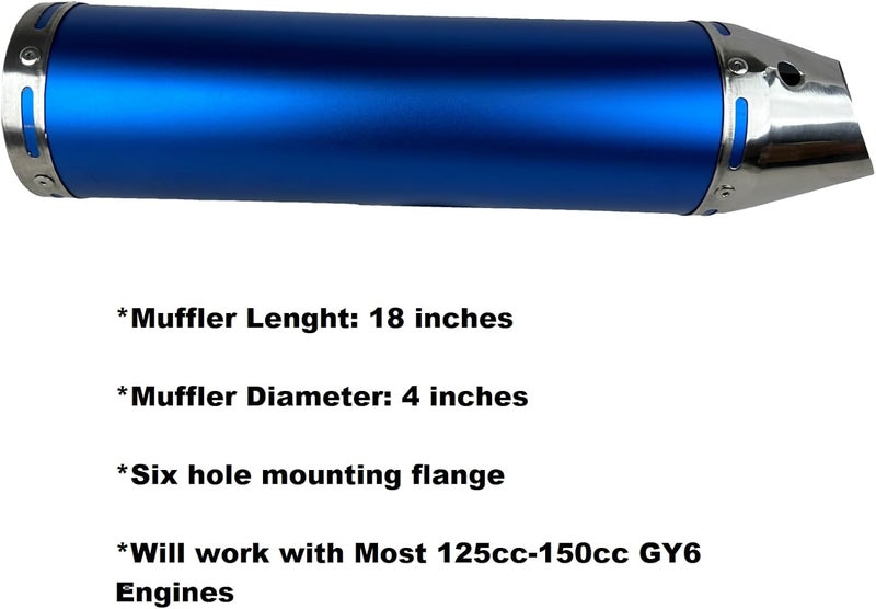 RedCap High Performance Muffler Exhaust System for 125cc 150cc GY6 Scooter Moped TaoTao Kymco Vitacci Benelli Beast 150 Upgrade for 152QMJ 157QMJ Engines (Blue) - Image 2